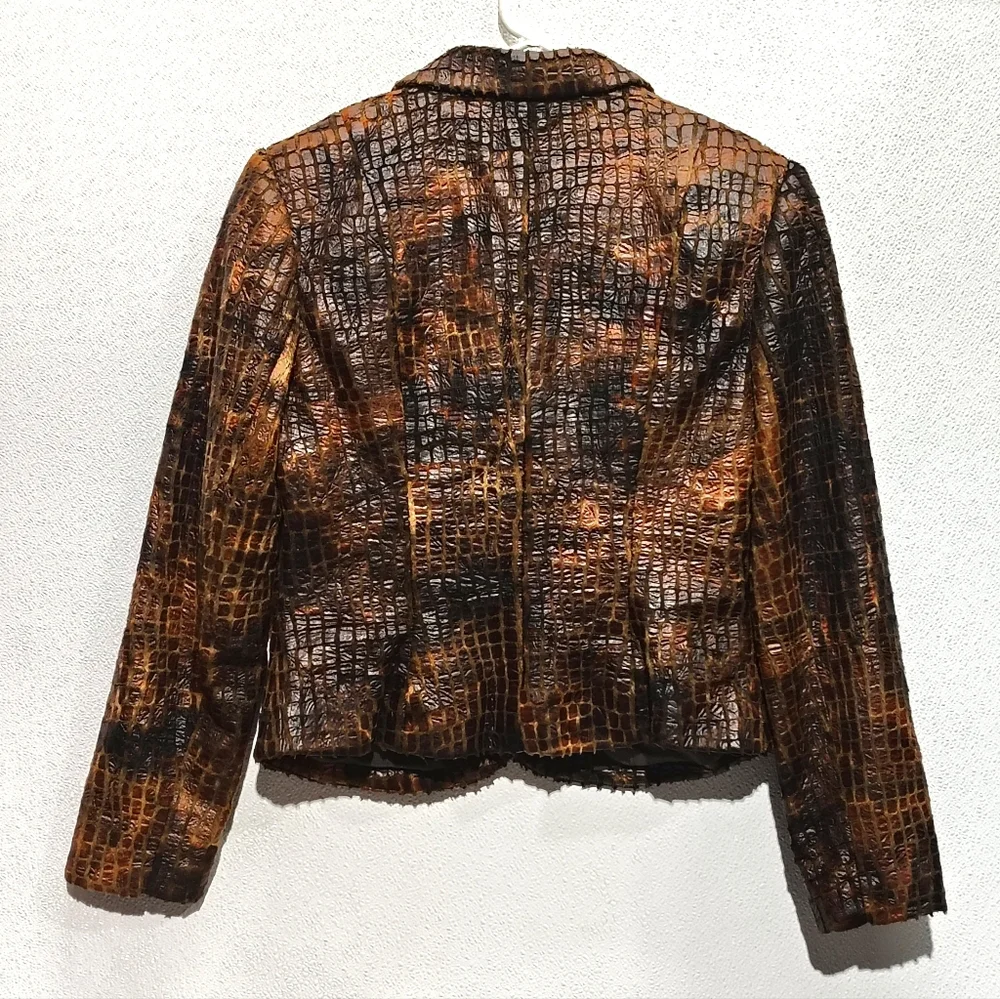 Insight Women's Cropped Faux-Croc Leather Jacket in Brown - Picture 5 of 8